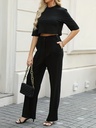 Conjunto de Dos Piezas: Top de Cuello Redondo y Pantalones Cómodos de Cintura Alta Luxeira