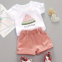 Conjunto de Camiseta y Short con Estampado de Letras y Sandía Luxeira