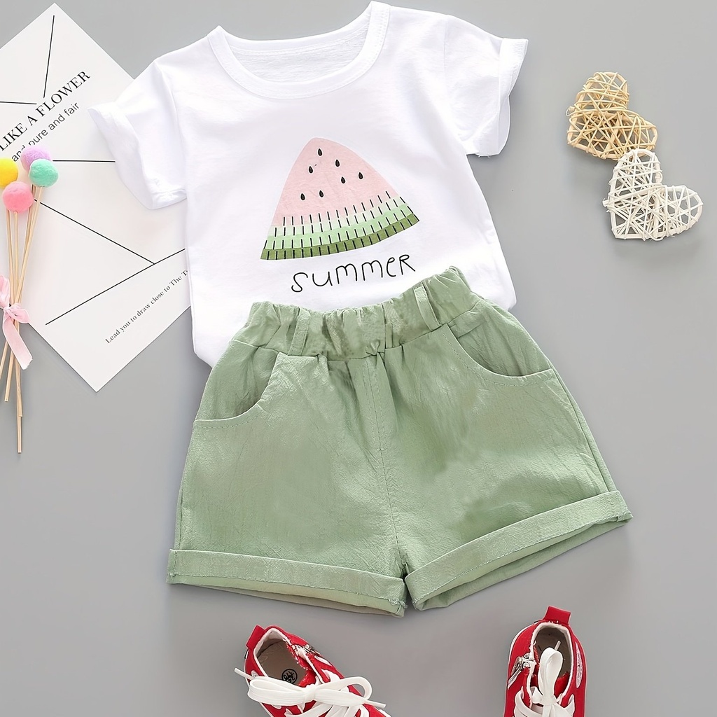 Conjunto de Camiseta y Short con Estampado de Letras y Sandía Luxeira