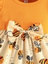 Vestido de Manga Corta con Estampado de Abeja y Lazo Luxeira
