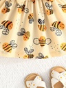 Vestido de Manga Corta con Estampado de Abeja y Lazo Luxeira