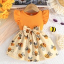 Vestido de Manga Corta con Estampado de Abeja y Lazo Luxeira
