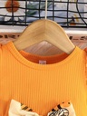 Vestido de Manga Corta con Estampado de Abeja y Lazo Luxeira