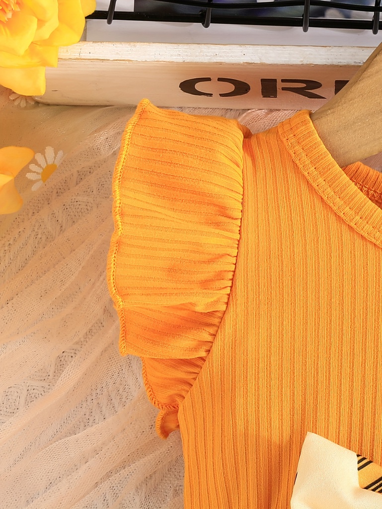 Vestido de Manga Corta con Estampado de Abeja y Lazo Luxeira