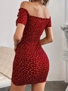 Vestido de Hombro Descubierto con Estampado de Corazones Luxeira