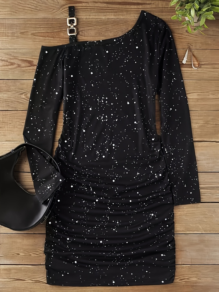 Vestido de Hombros Descubiertos y Manga Larga Luxeira