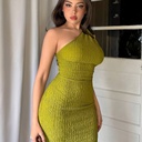 Vestido Asimétrico Texturizado de Un Hombro Luxeira