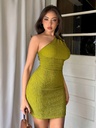 Vestido Asimétrico Texturizado de Un Hombro Luxeira