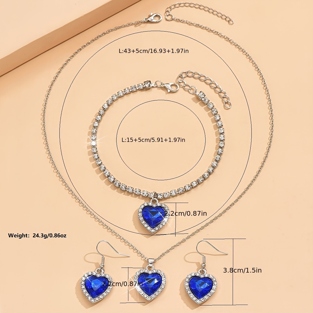 Conjunto de 3 Piezas: Collar, Pulsera y Aretes Plateados con Pedrería Brillante Luxeira