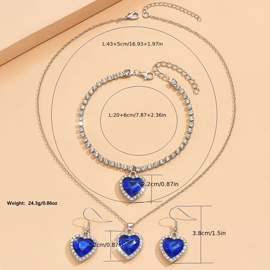 Conjunto de 3 Piezas: Collar, Pulsera y Aretes Plateados con Pedrería Brillante Luxeira