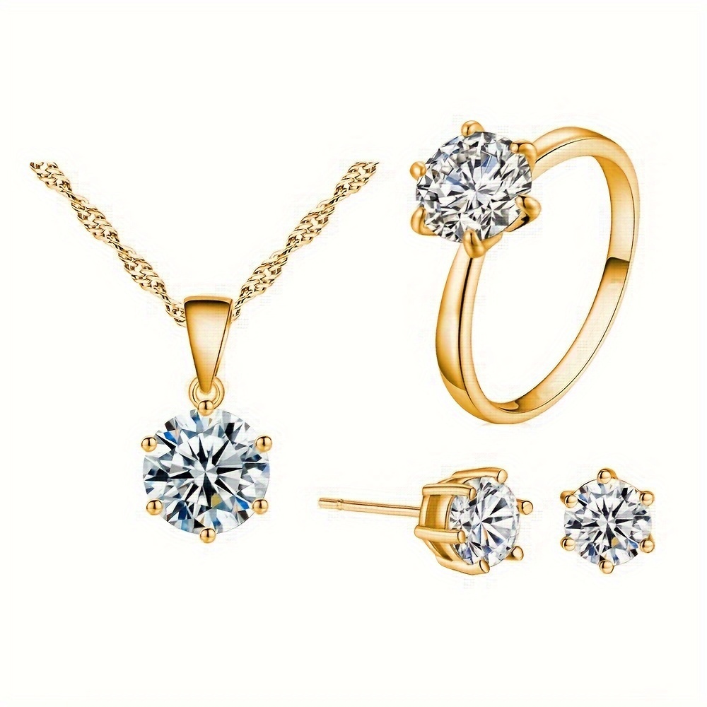 Conjunto de Joyería: Pendientes, Anillo y Collar con Piedras Preciosas Brillantes