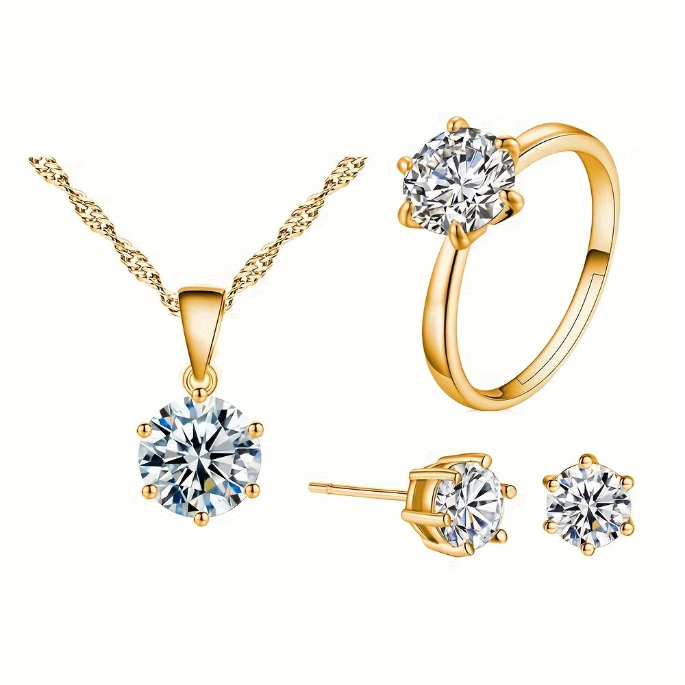 Conjunto de Joyería: Pendientes, Anillo y Collar con Piedras Preciosas Brillantes