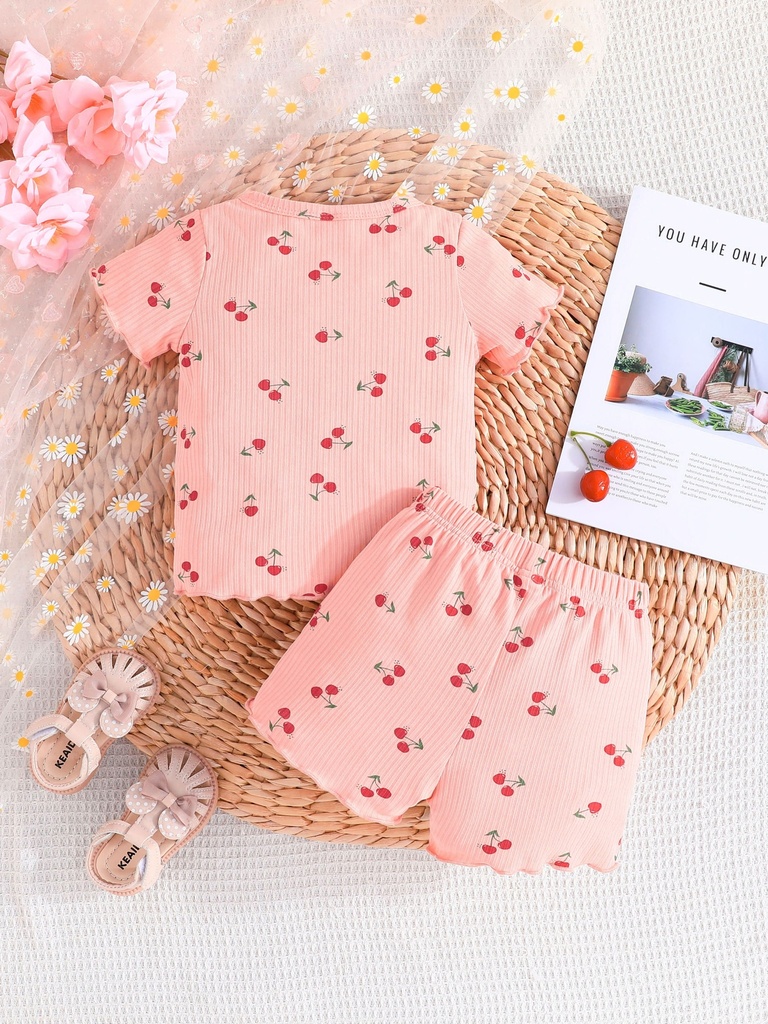 Conjunto de Camiseta y Short con Estampado de Cerezas Luxeira