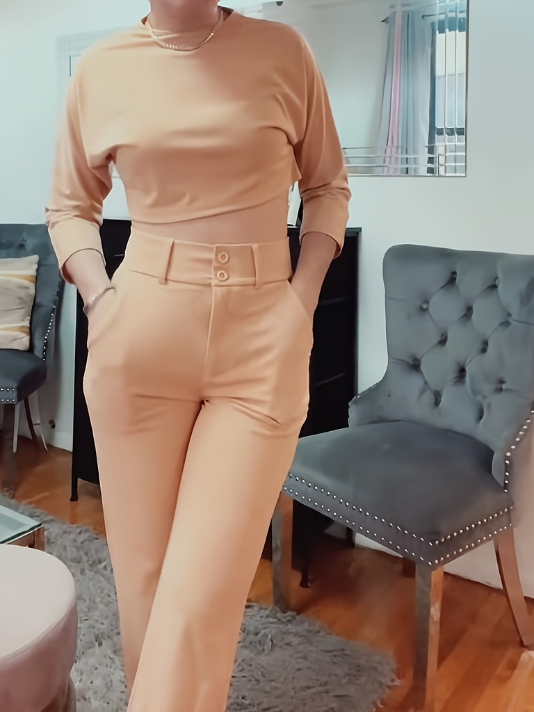 Conjunto de Top Elegante Cropped y Pantalones de Pierna Ancha de Cintura Alta Luxeira