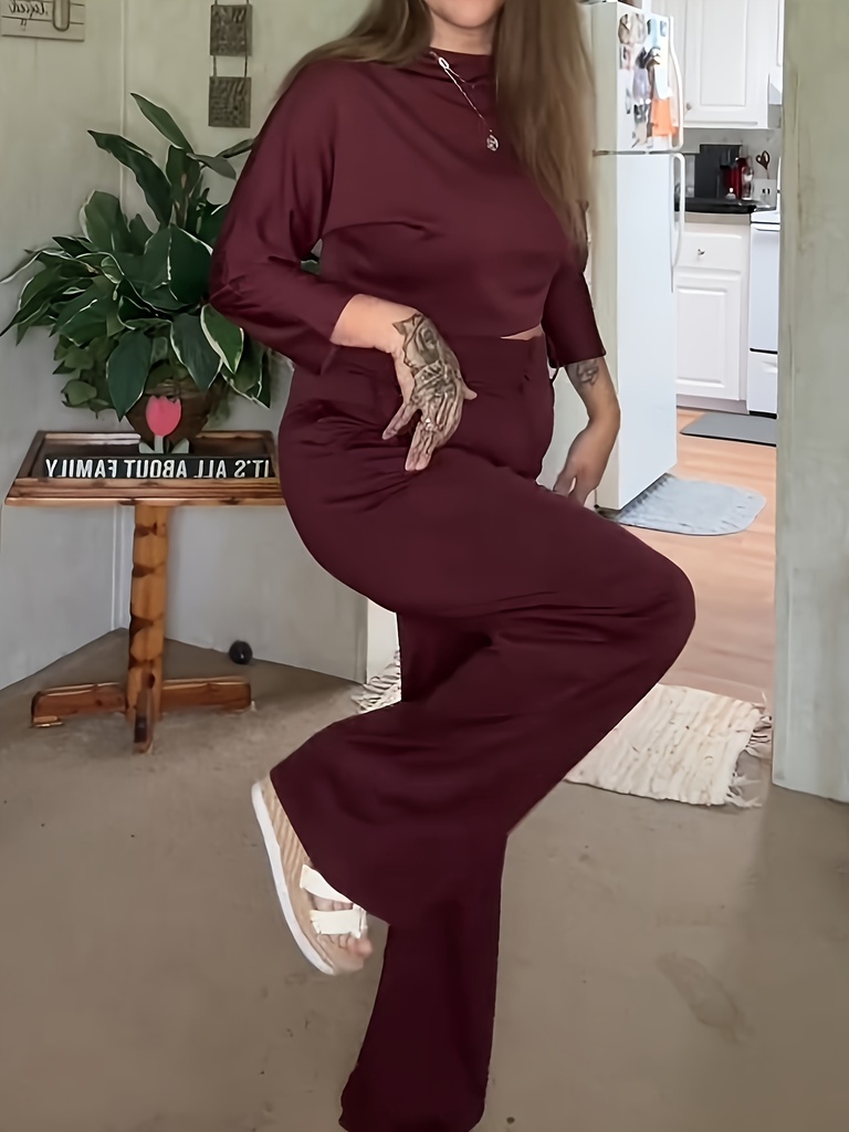 Conjunto de Top Elegante Cropped y Pantalones de Pierna Ancha de Cintura Alta Luxeira