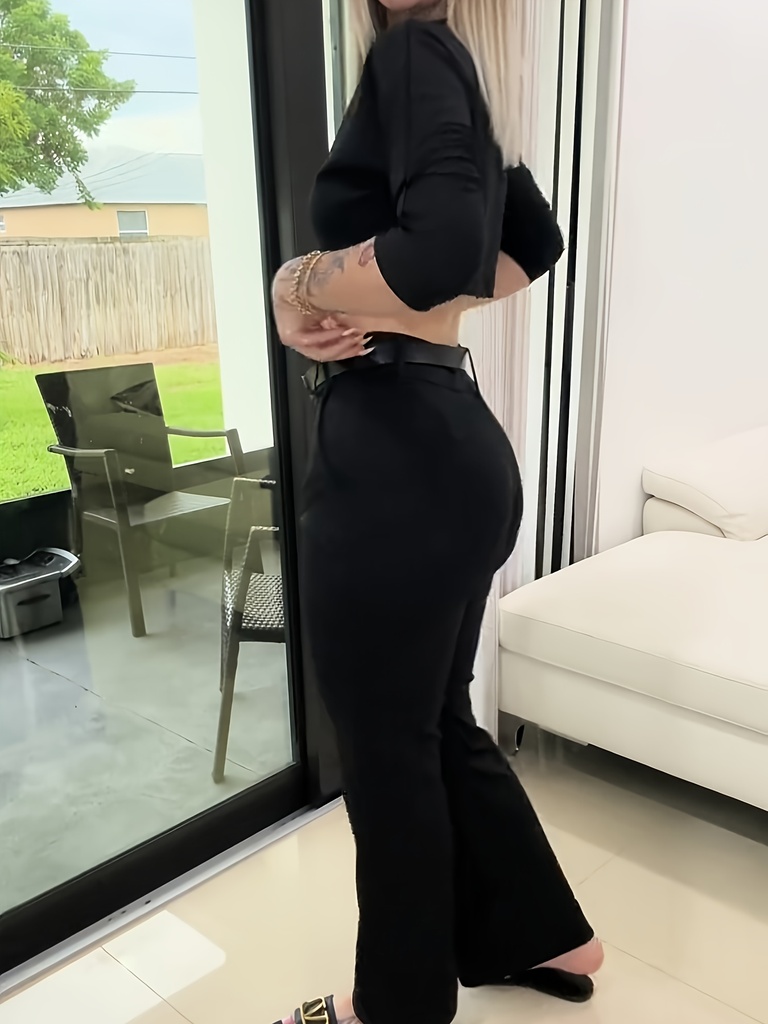 Conjunto de Top Elegante Cropped y Pantalones de Pierna Ancha de Cintura Alta Luxeira