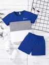 Conjunto de Camiseta y Short con Estampado de Letras y Bloques de Color Luxeira