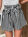 Shorts de Cintura Alta con Estampado de Rayas y Cintura Paper Bag Luxeira