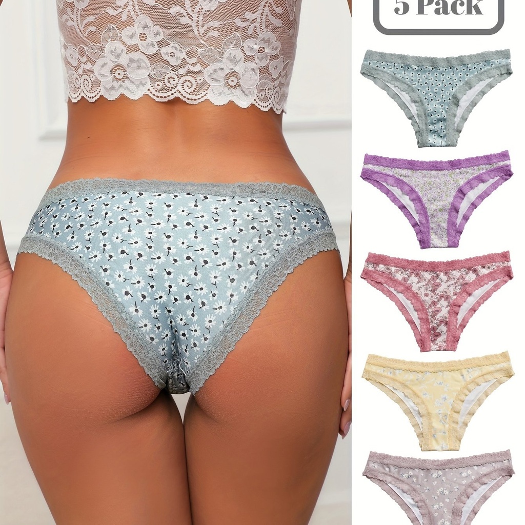 Panty de Cintura Baja con Encaje Y Estampado Floral Luxeira