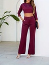 Conjunto de Dos Piezas: Top 3 / 4 con Botones y Pantalones Rectos de Cintura Alta Luxeira