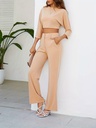 Conjunto de Dos Piezas: Top 3 / 4 con Botones y Pantalones Rectos de Cintura Alta Luxeira