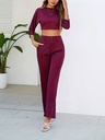 Conjunto de Dos Piezas: Top 3 / 4 con Botones y Pantalones Rectos de Cintura Alta Luxeira