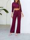 Conjunto de Dos Piezas: Top 3 / 4 con Botones y Pantalones Rectos de Cintura Alta Luxeira