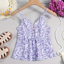 Top sin Mangas con Cuello en V y Estampado Floral Luxeira