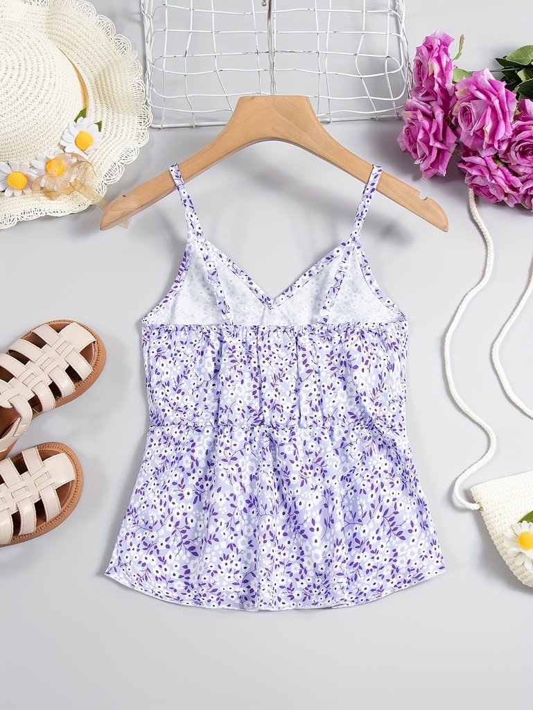 Top sin Mangas con Cuello en V y Estampado Floral Luxeira