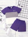 Conjunto de Camiseta y Short con Estampado de Letras y Bloques de Color Luxeira