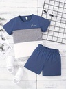 Conjunto de Camiseta y Short con Estampado de Letras y Bloques de Color Luxeira