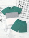 Conjunto de Camiseta y Short con Estampado de Letras y Bloques de Color Luxeira