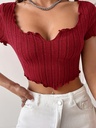Top Corto y Sexy de Manga Corta Acanalada Luxeira
