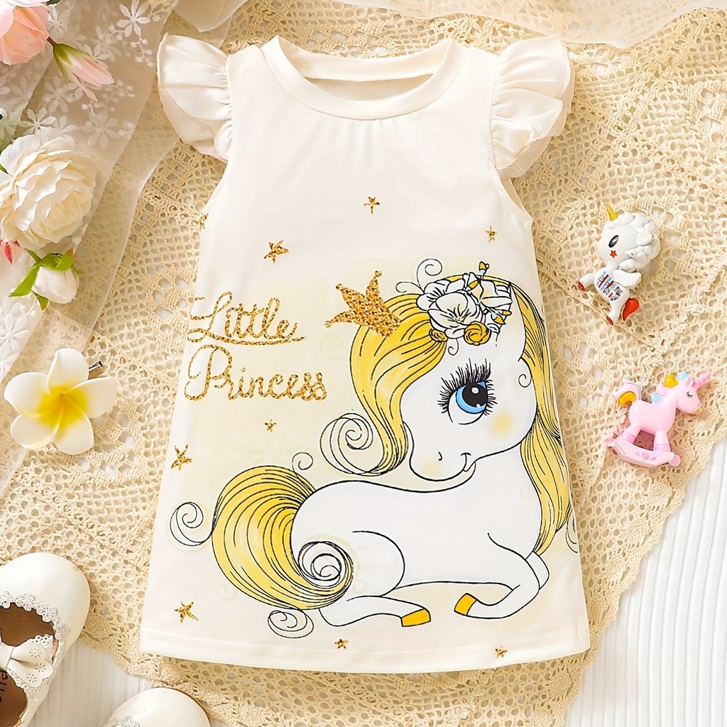 Vestido con Estampado de Unicornio con Volantes Luxeira