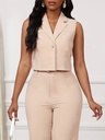 Conjunto de Pantalón Elegante y Blazer Corto Sin Mangas Luxeira