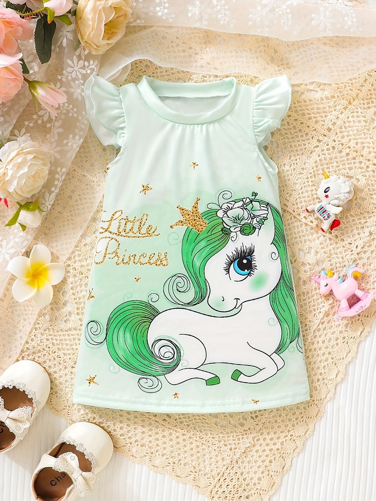 Vestido con Estampado de Unicornio con Volantes Luxeira