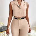 Conjunto de Pantalón Elegante y Blazer Corto Sin Mangas Luxeira