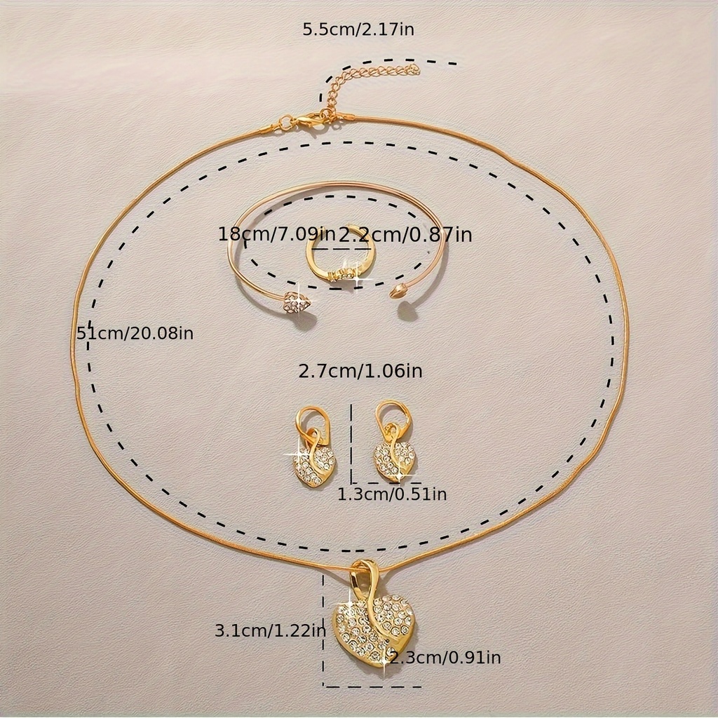 Set de 5 Piezas en Forma de Corazón:Collar, Aretes, Pulsera y Anillo on Brillantes Piedras