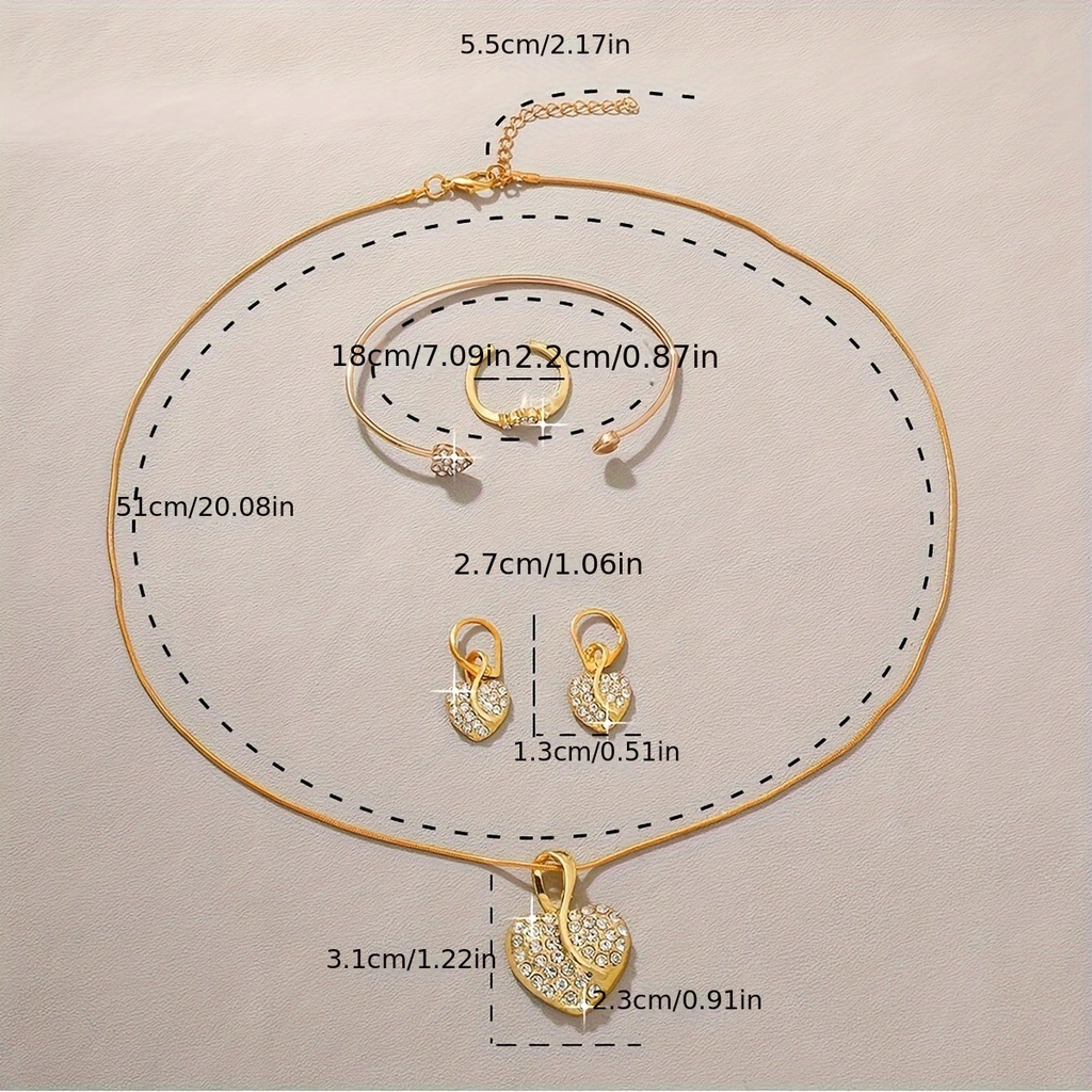 Set de 5 Piezas en Forma de Corazón:Collar, Aretes, Pulsera y Anillo on Brillantes Piedras