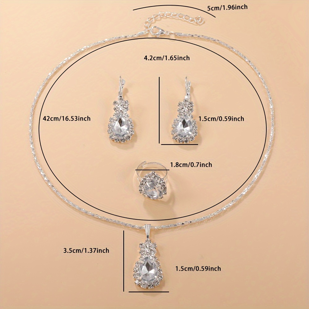 Set de 4 Piezas de Joyería con Forma de Gota de Agua: Collar, Anillo y Pendientes