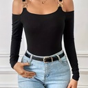 Top Casual de Manga Larga con Detalle de Cadena Luxeira