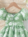 Vestido con Mangas Abullonadas y Estampado Floral Luxeira