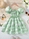 Vestido con Mangas Abullonadas y Estampado Floral Luxeira