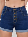 Short de Mezclilla con Bolsillos Oblicuos y Diseño de Corte Alto Luxeira