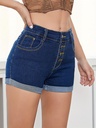 Short de Mezclilla con Bolsillos Oblicuos y Diseño de Corte Alto Luxeira