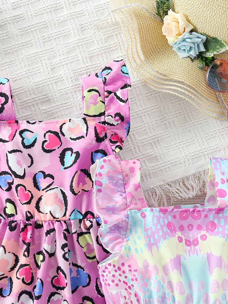 Vestido con Volantes y Estampado de Corazones Luxeira