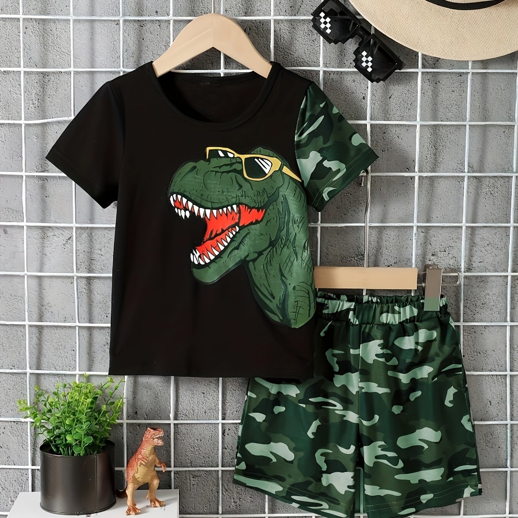 Conjunto de Camiseta y Short con Estampado de Dinosaurios Luxeira