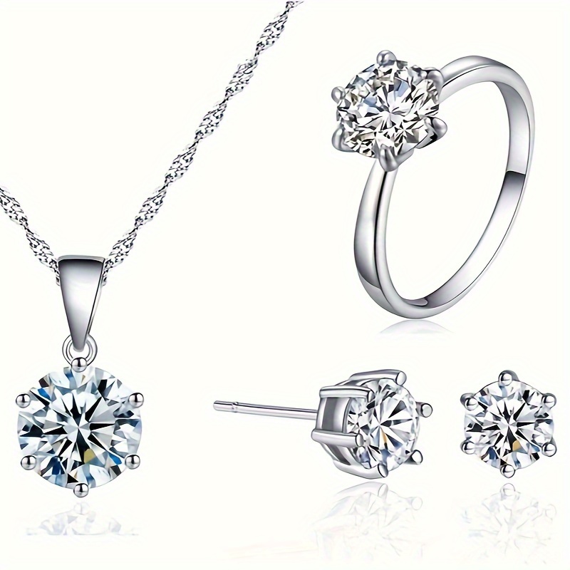 Set de Pendientes, Anillo y Collar con Piedras Preciosas Brillantes