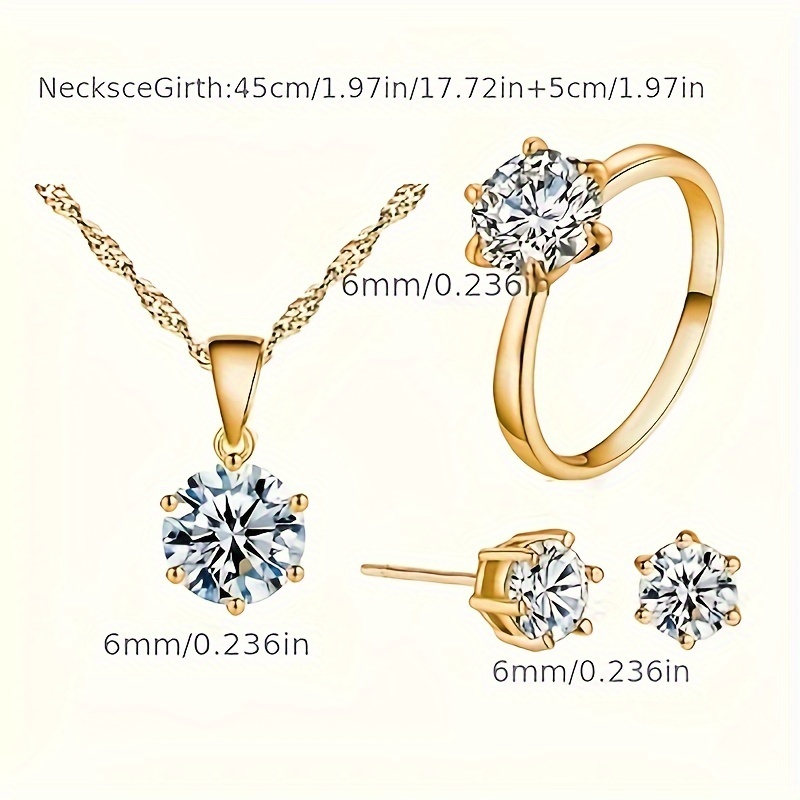 Set de Pendientes, Anillo y Collar con Piedras Preciosas Brillantes