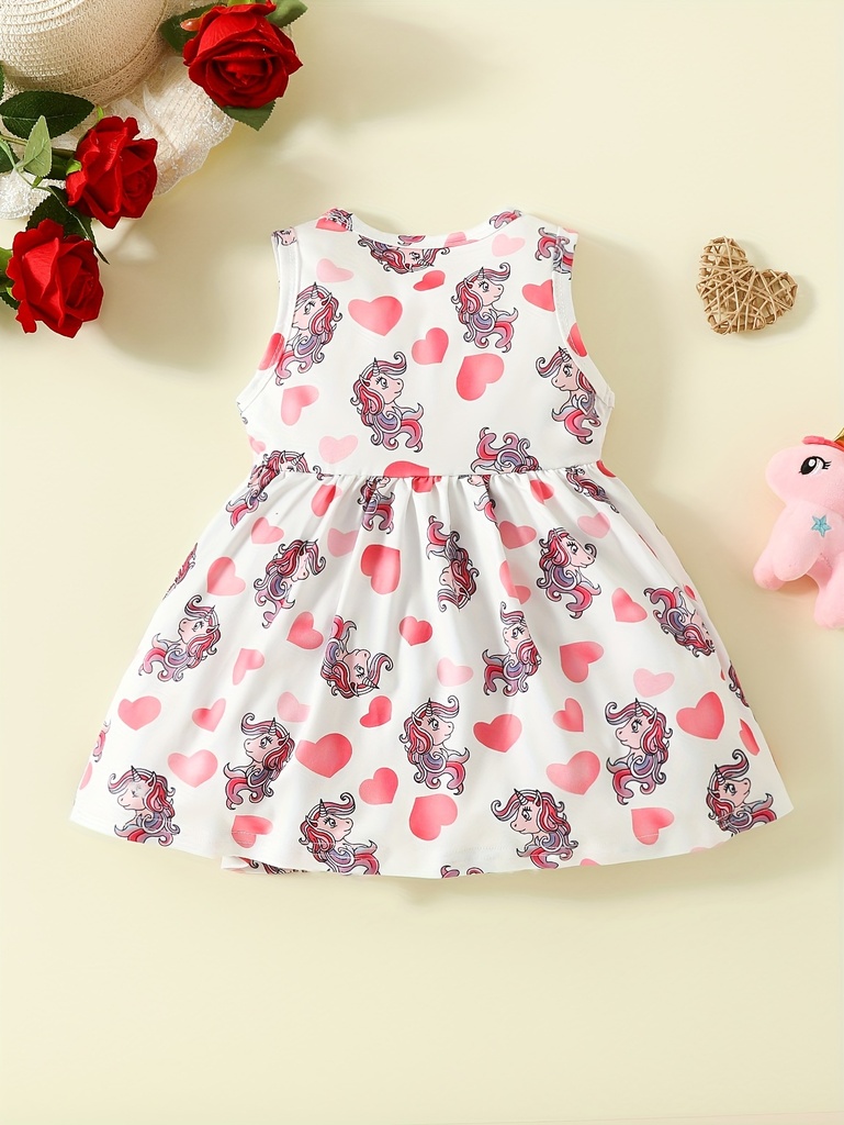 Vestido Sin Mangas con Estampado de Unicornio y Corazones Luxeira